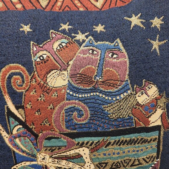 Laurel Burch Cat Tapestry Throw Pillow Square Christmas Present Stars Metallic - Picture 4 of 9